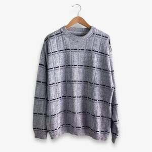 Men’s Large Striped Crewneck Sweater Gray/ Black